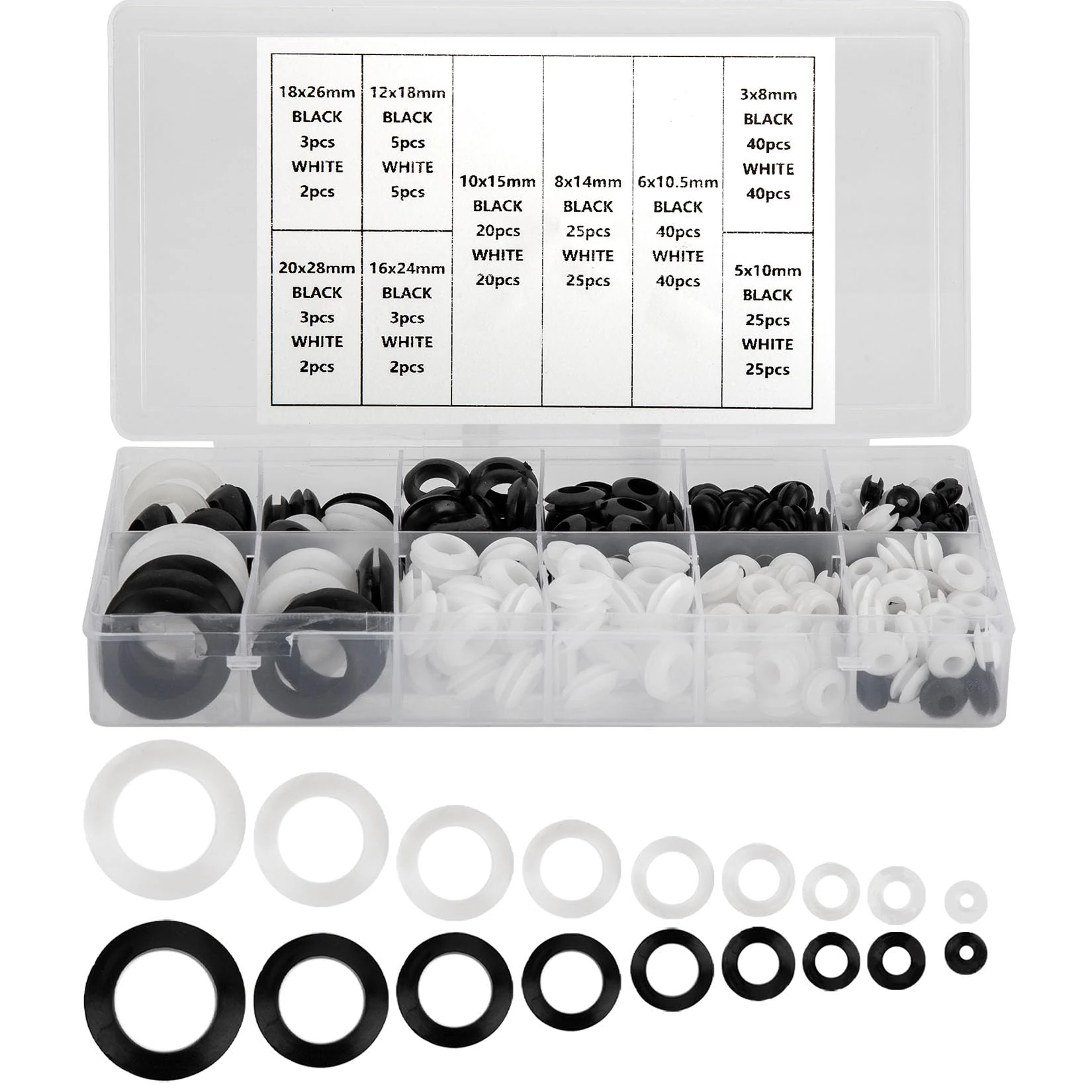 325 Piece Rubber Grommet Set, 9 Different Sizes Black and White Cable Grommet Conductor Wiring Blind Grommet Grommet Combo Set for Protecting Wires, Plugs, Cable Groms