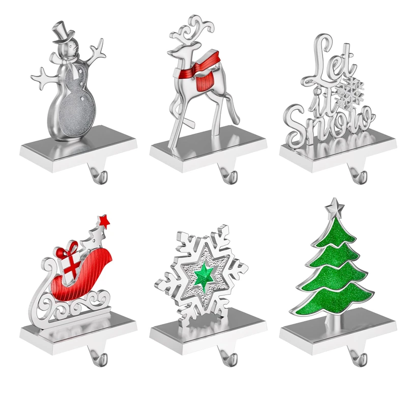 Christmas Stocking Holders for Mantle, 3D Rotating Snowflake Stocking Hangers, Sturdy Snowflake Santa Deer Tree Stocking Hangers Christmas Ornaments for Tables Window Fireplace Home Decoration (6) - Image 1
