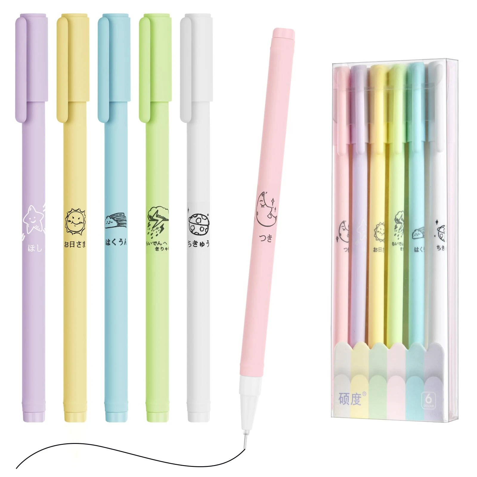 OFFCUP Rollerball Pens, 6pcs Liquid Ink Rollerball Pen, Ballpoint Pens Gel Pens Quick-Drying Ballpoint Pens Gel Ink Pens for Students Adults Stationery School Office Supplies (Macaron)