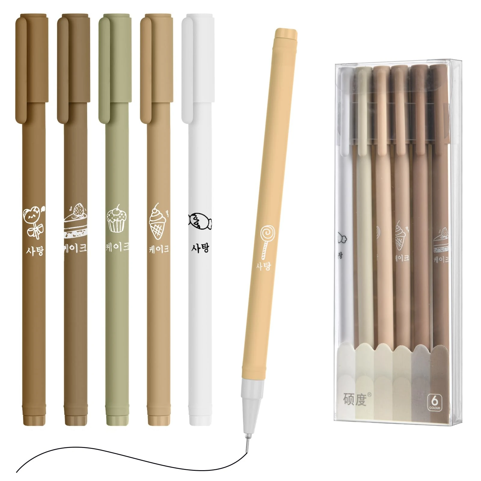 OFFCUP Rollerball Pens, 6pcs Liquid Ink Rollerball Pen, Ballpoint Pens Gel Pens Quick-Drying Ballpoint Pens Gel Ink Pens for Students Adults Stationery School Office Supplies (Brown)