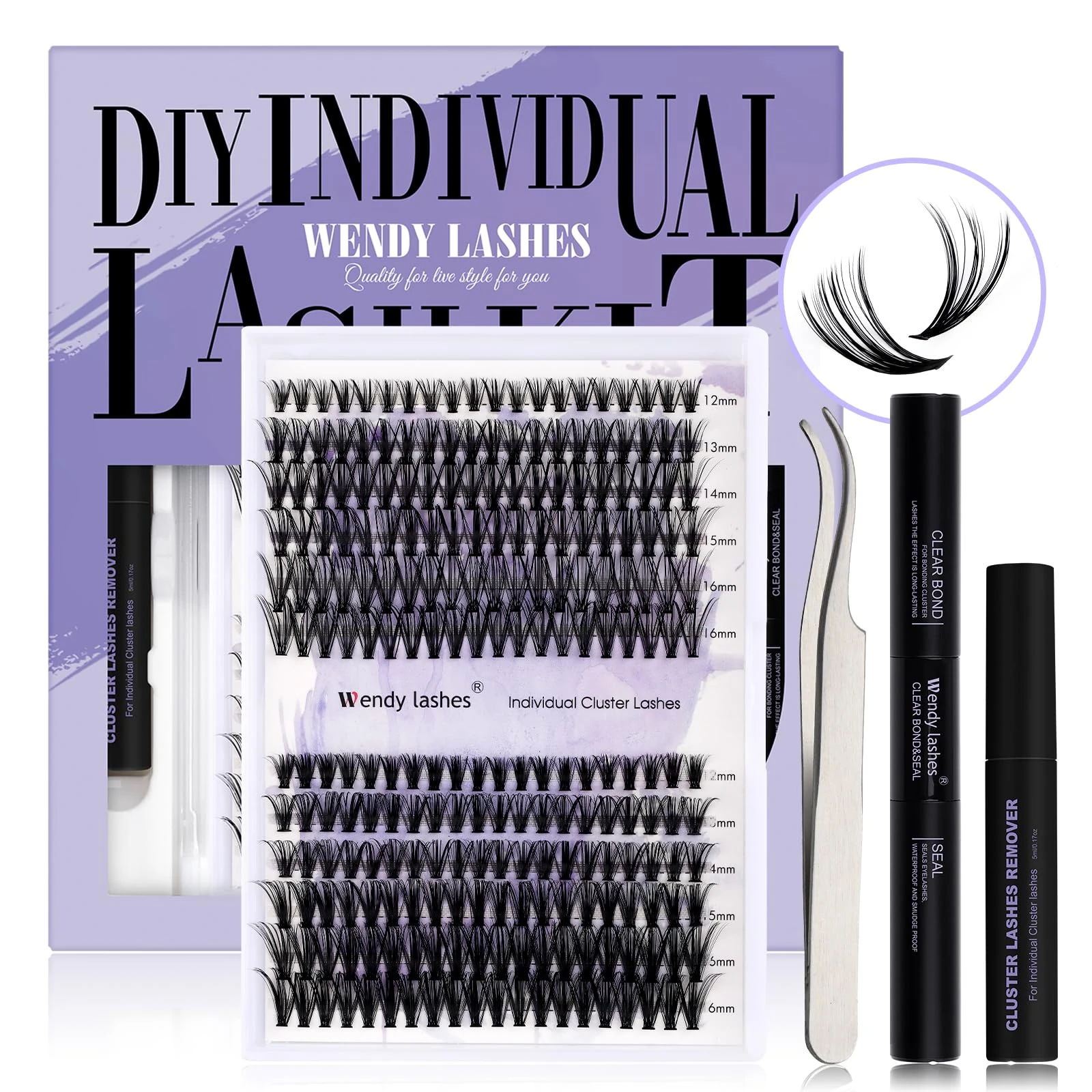 Individual Lashes Kit C Curl Clusters Lashes Kit 0.07mm 30D+40D 12-16mm Mix DIY Lash Extensions Kit Soft and Wispy Cluster Eyelash Extensions Set(30D+40D-C-Individual Lash Kit)