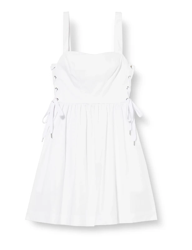 Pinko Women's Amazonia Lace-Up Poplin Dress Cocktail, Z04_White Brill, 8