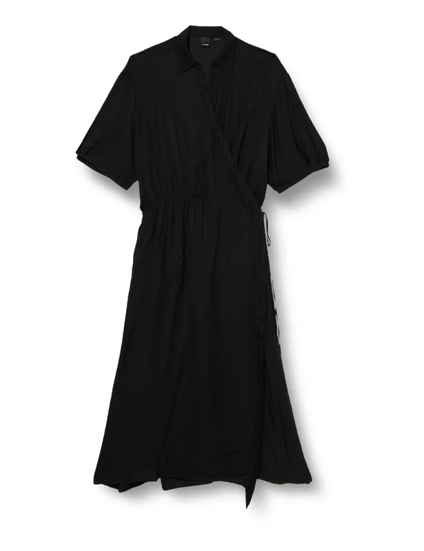 Pinko Women's Macbeth Viscose Twill Dress with Fringe Cocktail, Z99_Black Limousine, 8