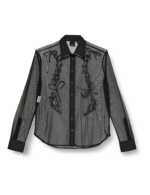 Pinko Women's Chips Tulle Shirt with Flat Embroidery Blouse, Z99_Black Limousine, 6