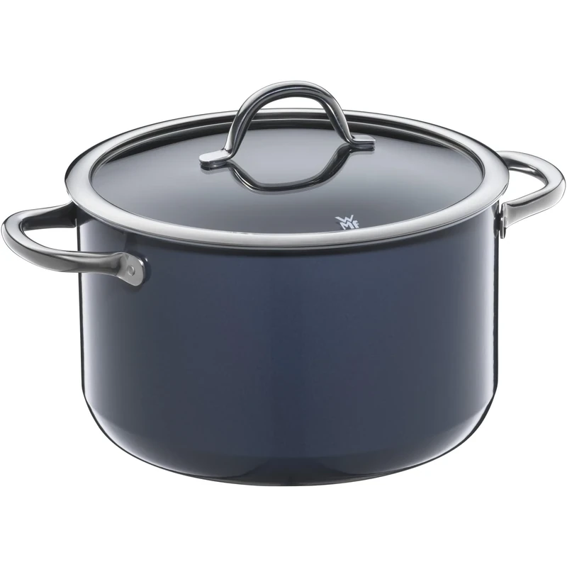 WMF Fusiontec Inspire Large Cooking Pot 24 cm Glass Lid Induction Casserole Pot 6.4 L High-Tech Ceramic Scratch-Resistant Uncoated Dark Blue Made in Germany