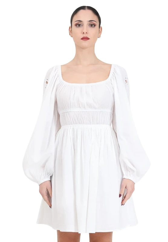Pinko Women's Fandango Muslin Embroidered Sangallo Dress Cocktail, Z05_White-snowwhite, 8