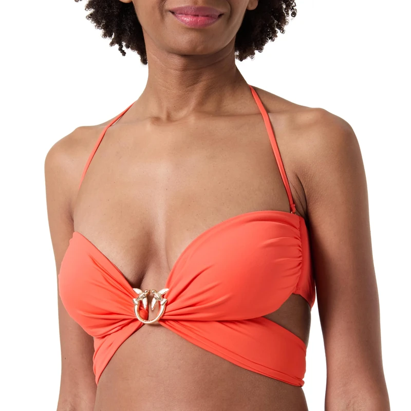 Pinko Women's Amaryllis Techno Jersey Bikini Top with Ring Birds, B02_Orange-Fiesta, XS