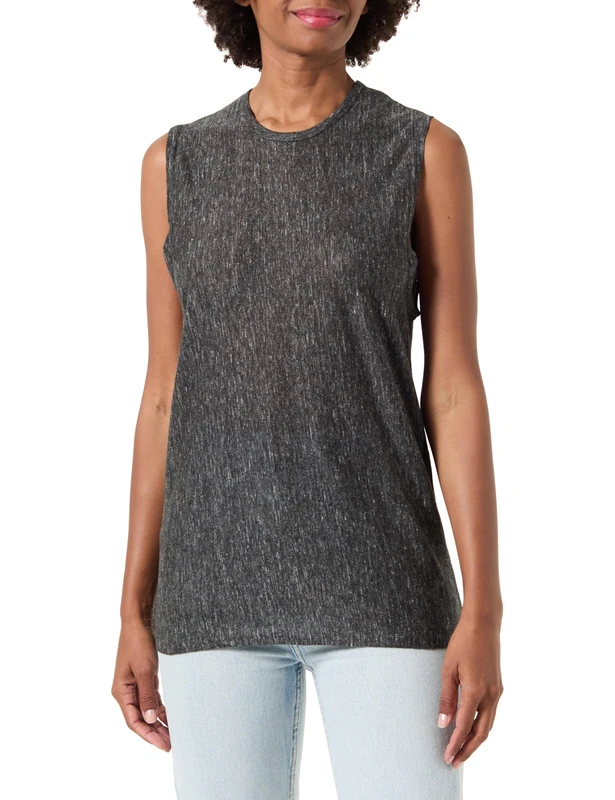 Pinko Women's Tara Flamed Linen Jersey T-Shirt Cami, Z99_Black Limousine, XL