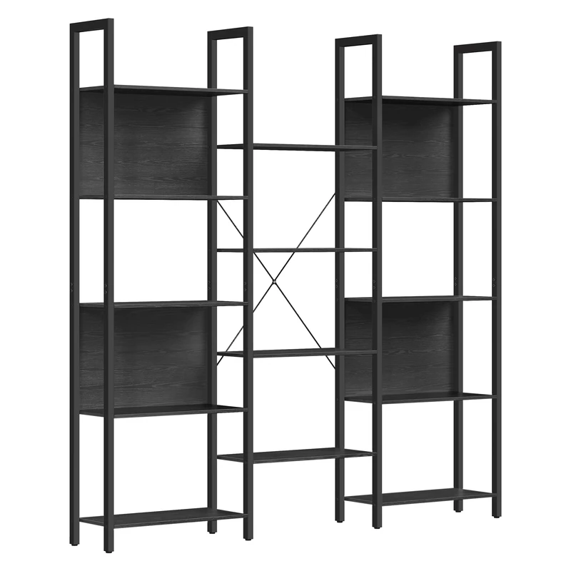 VASAGLE Bookcase, Bookshelf with 14 Shelves, Metal Frame, Shelf Unit for Living Room, Home Office, Industrial Style, 24 x 158 x 166 cm, Ebony Black and Ink Black LLS107B56