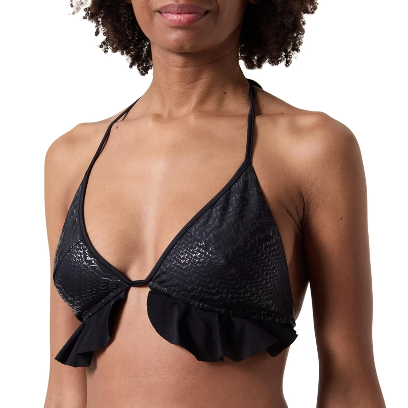 Pinko Women's Iris Tecno Jersey Logo Bikini Top with Ruffles, Z99_black Limousine, XS