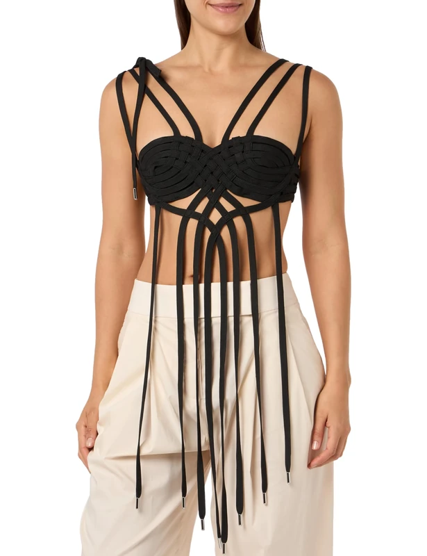 Pinko Women's Troy Top Braided Pointed Ribbons T-Shirt, Z99_black Limousine, M