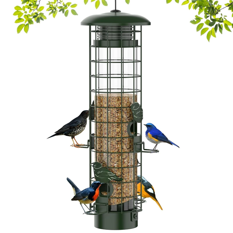 Niser Squirrel Proof Bird Feeder,Metal Mesh Bird Feeders for Outdoors Hanging,Gravity Protection Squirrel Proof Wild Bird Feeders with Finch Cardinal Chickadee,3LB Large Capacity,Green