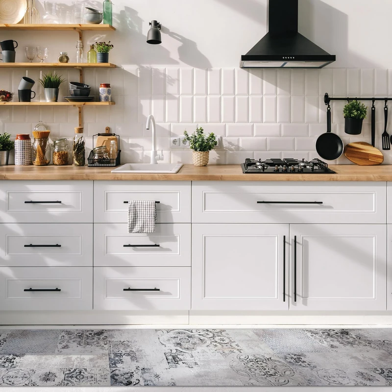 CREARREDA Whispering Stone Kitchen Mat 240 x 50 cm Vinyl Non-Slip Washable Kitchen Mat 100% Made in Italy