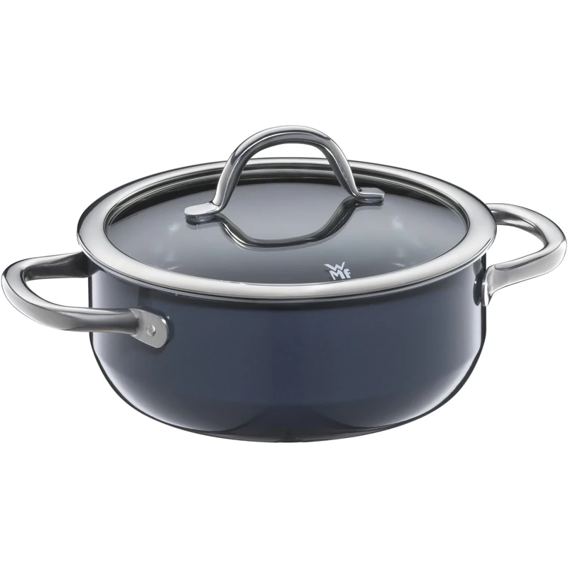 WMF Fusiontec Inspire Large Cooking Pot 20 cm Glass Lid Stewing Pot Induction 2.4 L High-Tech Ceramic Scratch-Resistant Uncoated Dark Blue Made in Germany
