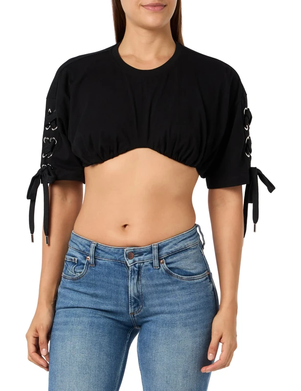 Pinko Women's Miami Vice Compact Jersey with Laces T-Shirt, Z99_Black Limousine, S