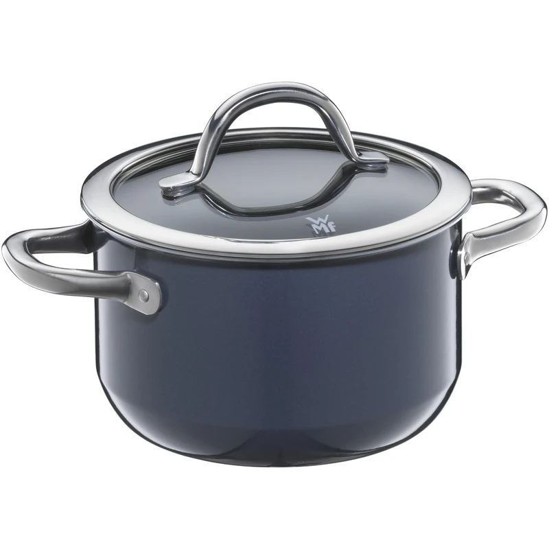 WMF Fusiontec Inspire Small Cooking Pot 16 cm Glass Lid Induction Cooking Pot 1.3 L Small Pot Small High-Tech Ceramic Scratch-Resistant Uncoated Dark Blue Made in Germany
