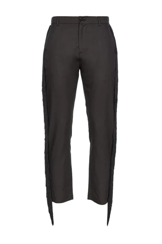 Pinko Women's Paddington Flared Linen Trousers with Fringes Casual Pants, Z99_Black Limousine, UK M