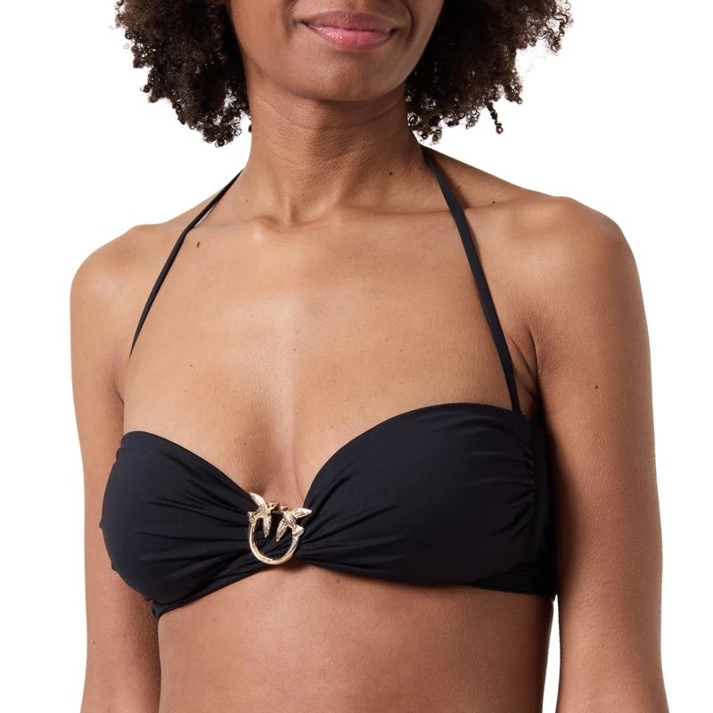 Pinko Women's Amaryllis Techno Jersey Bikini Top with Ring Birds, Z99_Black Limousine, L