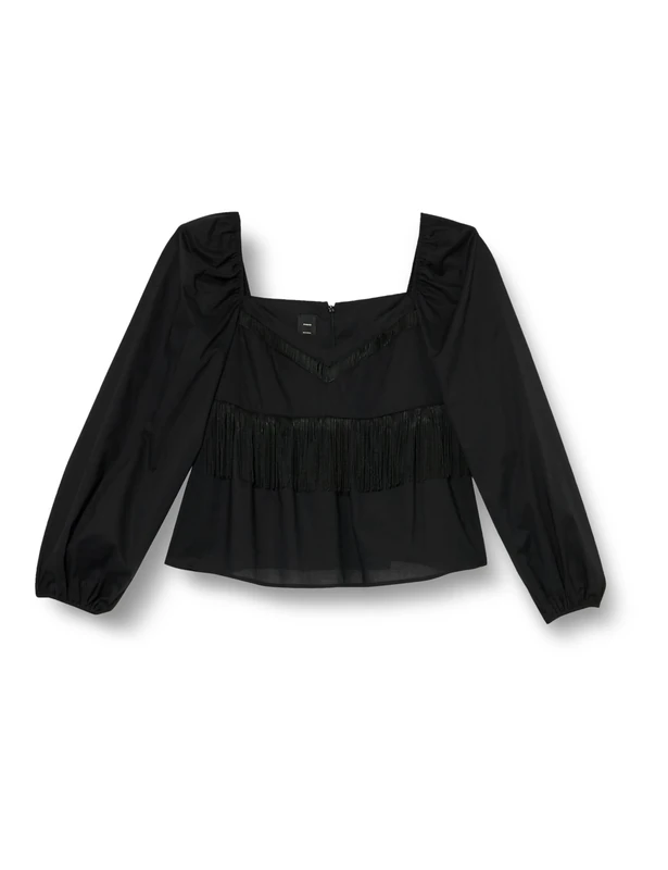 Pinko Women's Eternal Muslin Blouse with Fringes, Z99_Black Limousine, 8