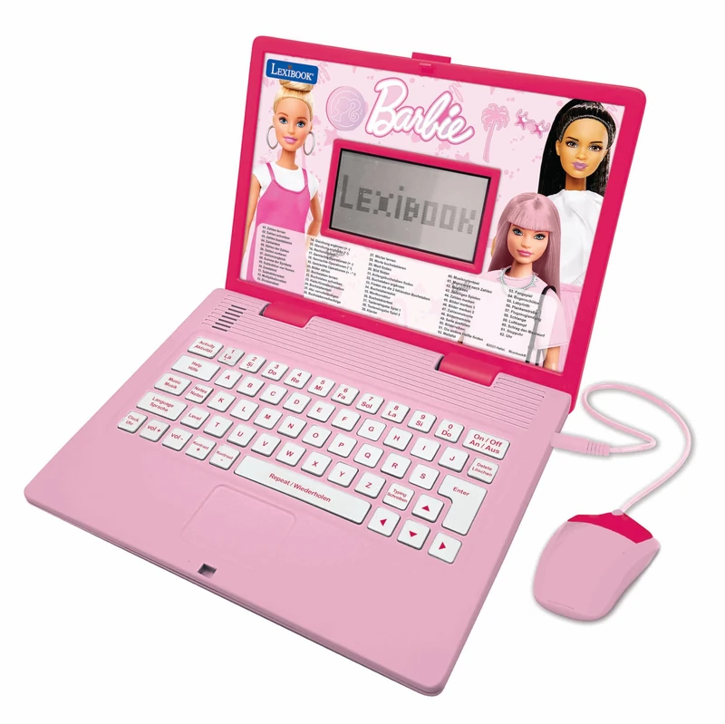 LEXIBOOK, Barbie, Educational and Bilingual Laptop in English/German, Toy for children with 124 activities to learn, play games and music, Pink, JC598BBi3