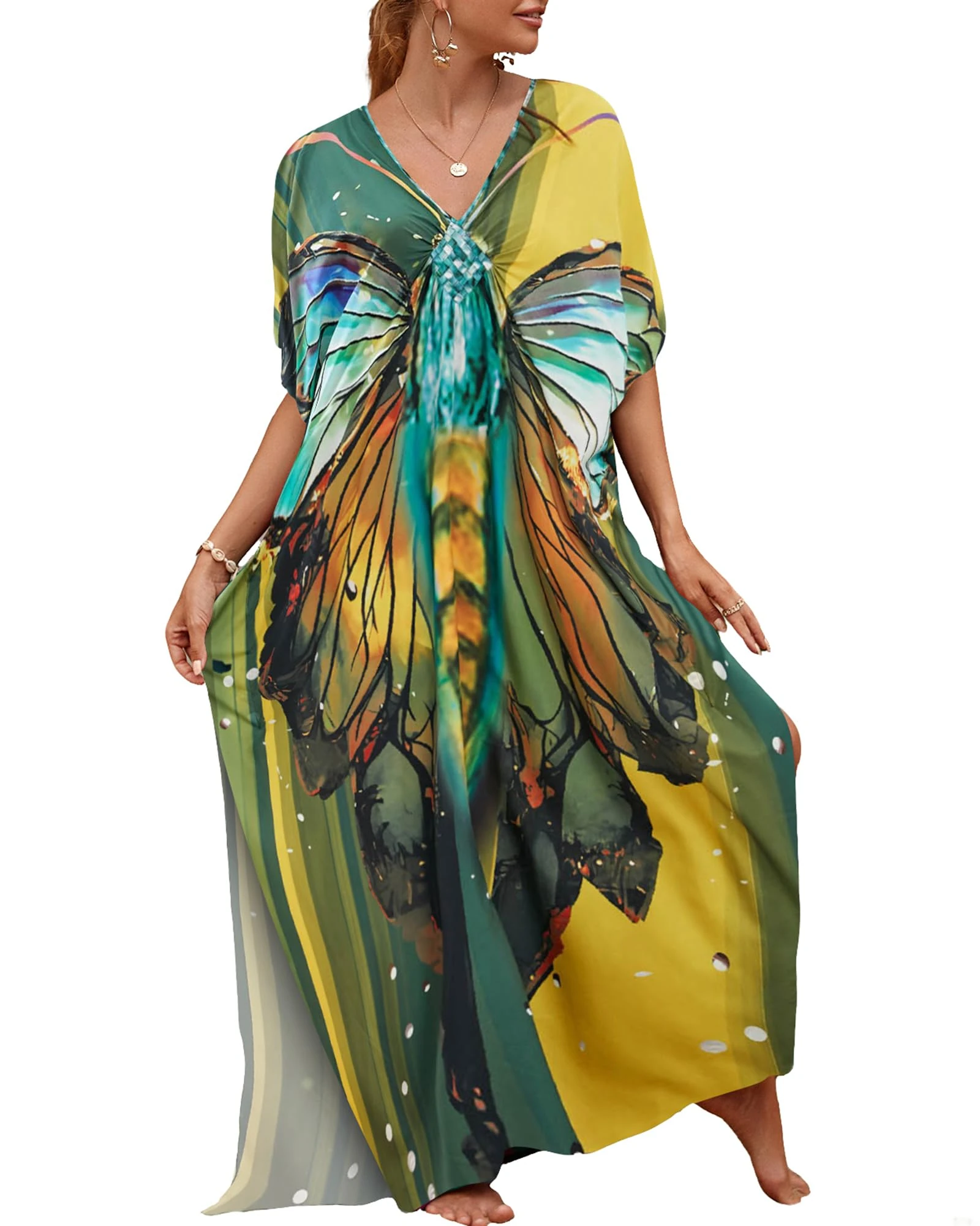 Bsubseach Kaftan Dresses for Women Plus Size Caftans Long Beach Swimsuit Cover Up Summer Loungewear Army Green