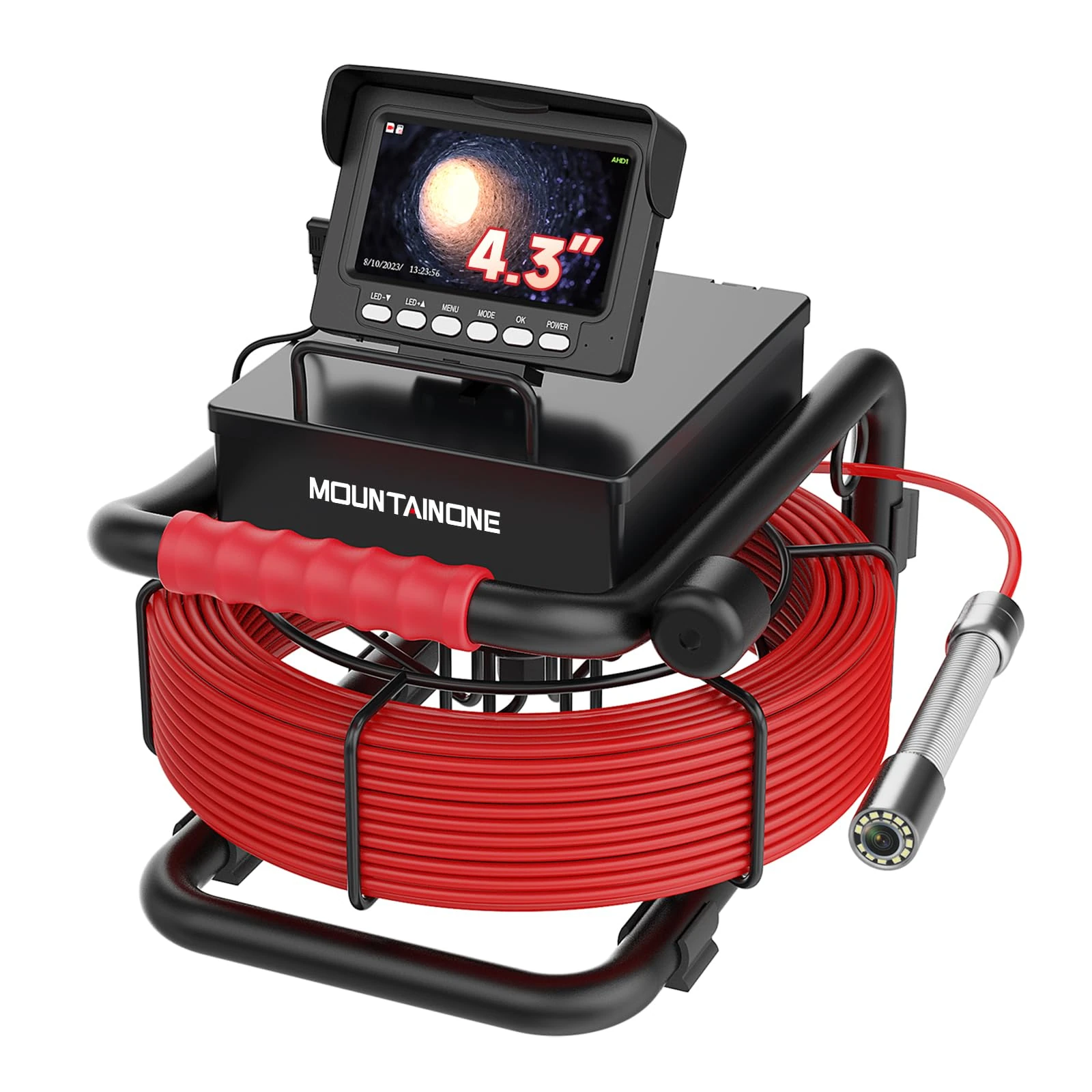 MOUNTAINONE 4.3" Sewer Inspection Camera with DVR, IP68 Waterproof Endoscope, Pipe Camera with 12 LED Lights for Plumber, 16GB
