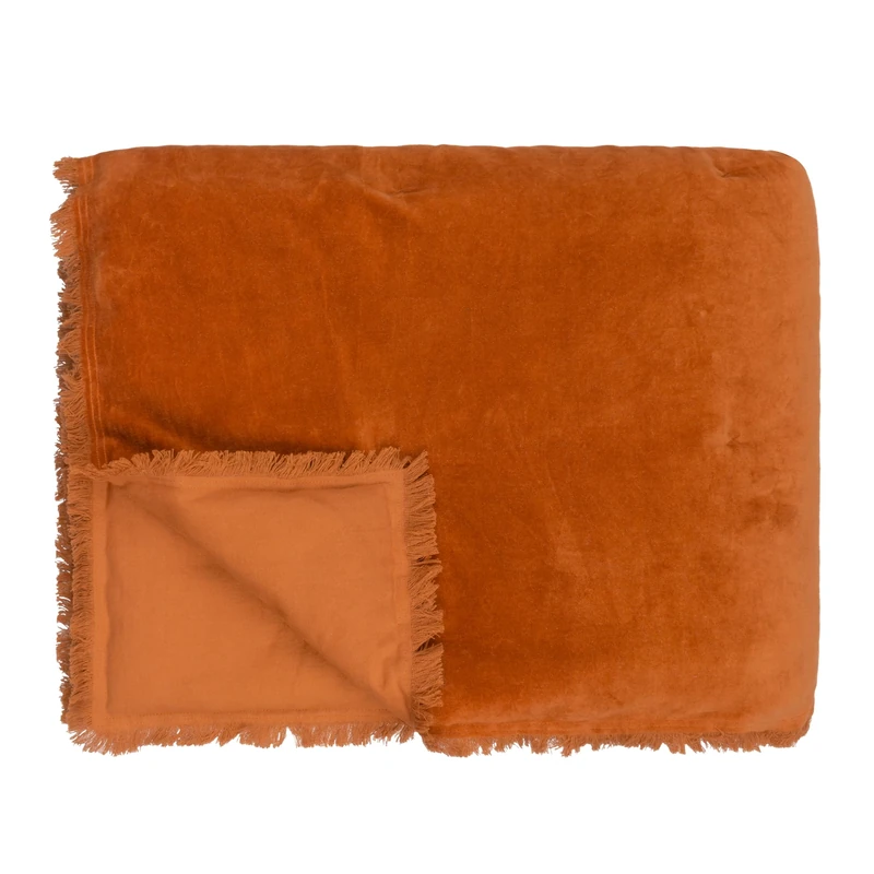 furn. Yard Jaye Cotton Velvet Filled Bedspread, Rust, 140cm x 220cm