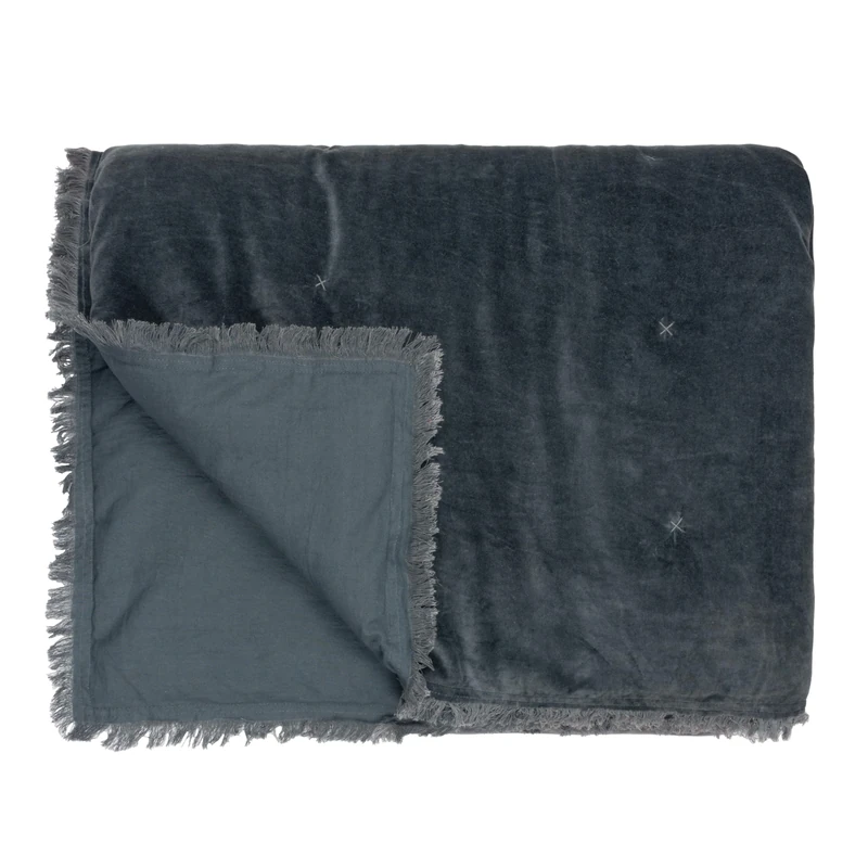 Yard Jaye Cotton Velvet Filled Bedspread, Slate, 140cm x 220cm