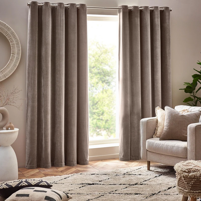 Yard Heavy Chenille Eyelet Curtain Pair – Lined Room Darkening, Soft Velvet Home Décor (Greige - Width 229 x Drop 229cm)