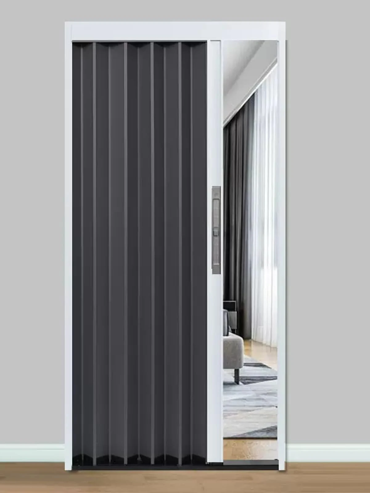 Folding Accordion Sliding Door for Doorway and Living Room, White Door Frame and Grey Aluminum Panel, Large 24 26 28 30 32 34 36 38 40 42 46 48 50 52 56 60 70 Inch ( Color : WxH , Size : 26x80in(66x20