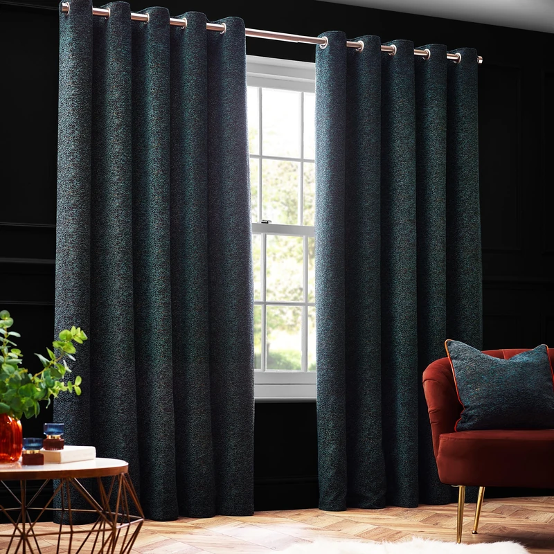 Paoletti Galaxy Eyelet Curtain Pair – Lined Room Darkening Luxury Opulent Chenille Curtains (Emerald - 168x137cm) - Image 1