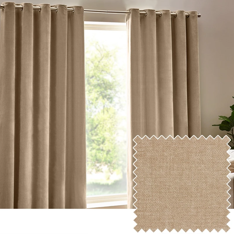 Yard Heavy Chenille Eyelet Curtain Pair – Lined Room Darkening, Soft Velvet Home Décor (Natural - Width 229 x Drop 183cm)