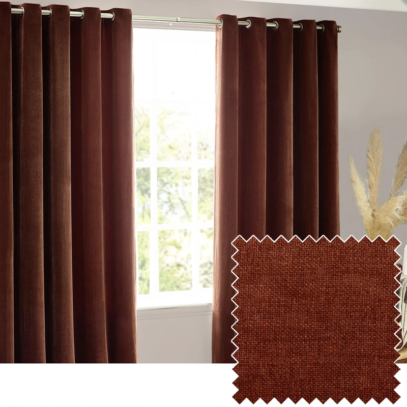 Yard Heavy Chenille Eyelet Curtain Pair – Lined Room Darkening, Soft Velvet Home Décor (Nutmeg - Width 117 x Drop 183cm)