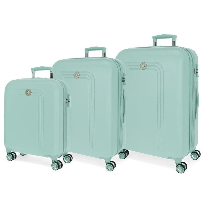 MOVOM Riga Luggage Set Turquoise 55/70/80 cm Rigid ABS Closure TSA 91L 11.7 kg 4 Wheels Double Luggage Hand Luggage, Green, One Size, Suitcase Set
