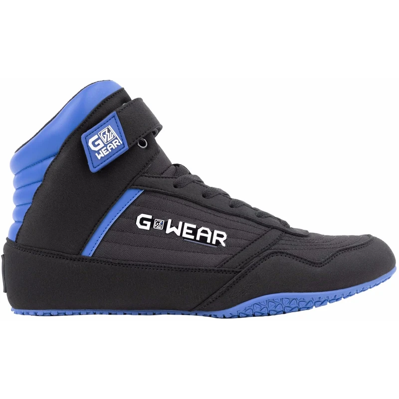Gorilla Wear Gwear Classic High Tops - Bodybuilding and Fitness Shoes with Logo Lightweight Comfortable Perfect for Gym Sports Strength Training, Black Blue, 7 UK