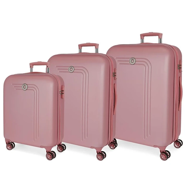 MOVOM Riga Suitcase Set Pink 55/70/80 cm Rigid ABS Closure TSA 91L 10.9 kg 4 Wheels Double Luggage Hand Luggage, Pink, One Size, Suitcase Set
