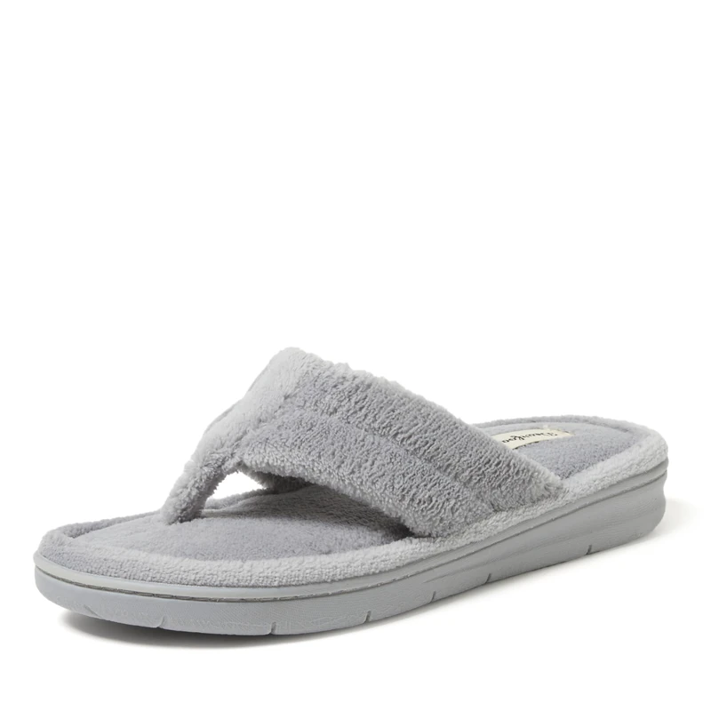 Dearfoams Women's Melanie Terry Thong Slipper, Grey Sleet, 5/6 UK
