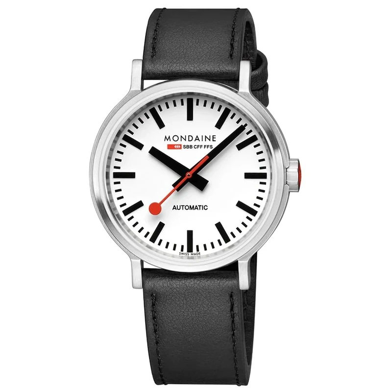 Mondaine MST.4161B.LBV Men's Analogue Automatic Watch with Leather Strap, Silver, Strap.
