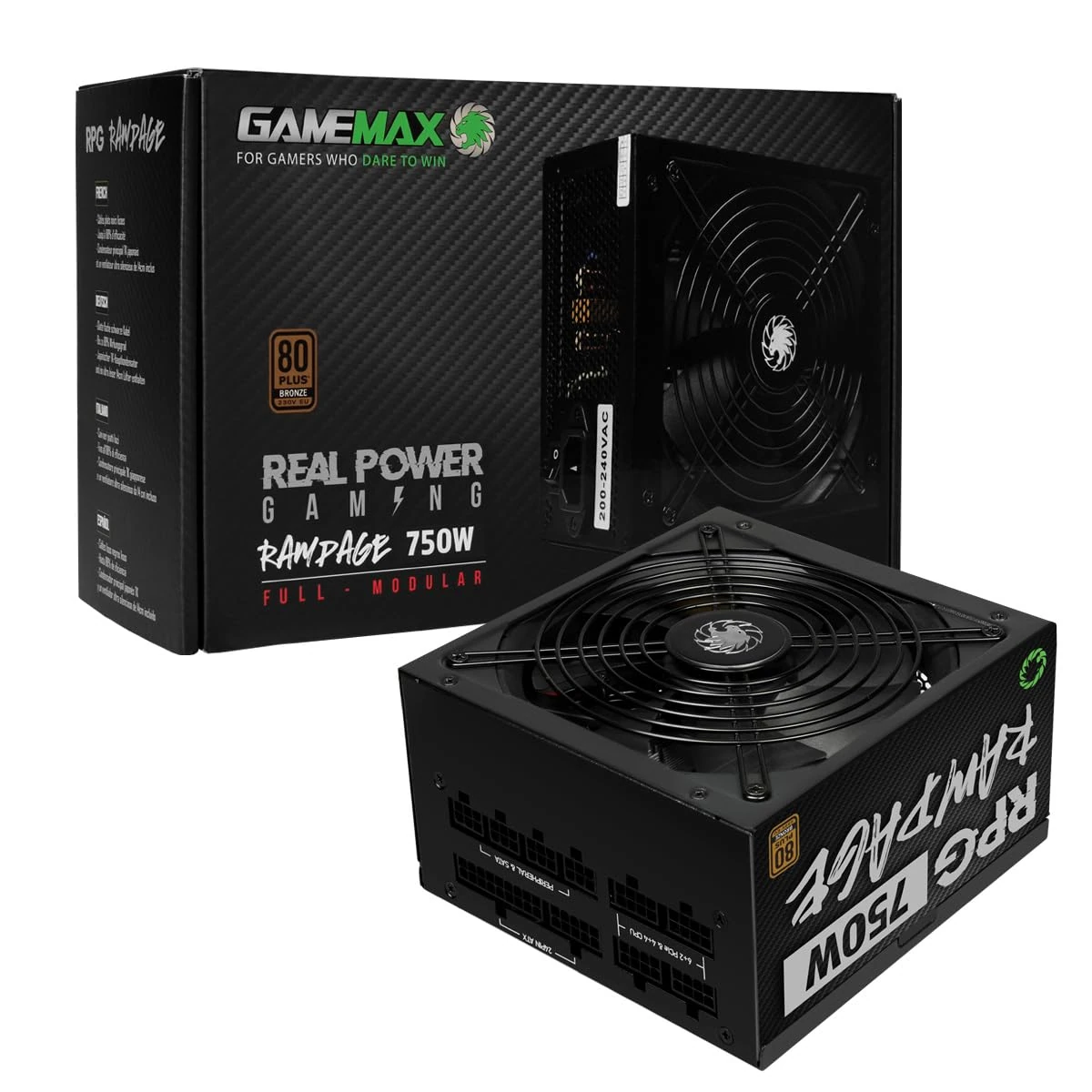 Gamemax 750W Rpg Rampage Fully Modular Psu 80+ Bronze Flat Black Cables Power Le