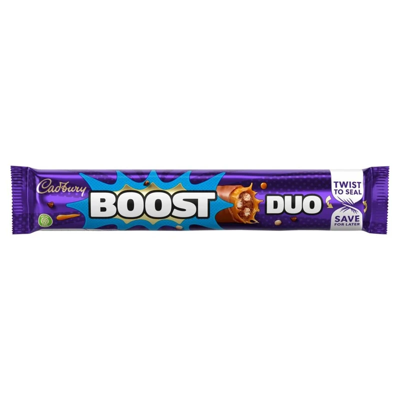 Cadbury Boost Duo Chocolate Bar, Milk Chocolate with Caramel & Biscuit Filling, 63 g (Pack of 32)