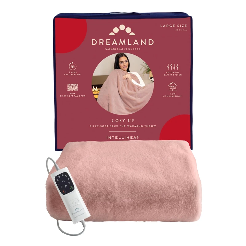 Dreamland Cosy Up Electric Blanket - Pink Faux Fur Throw