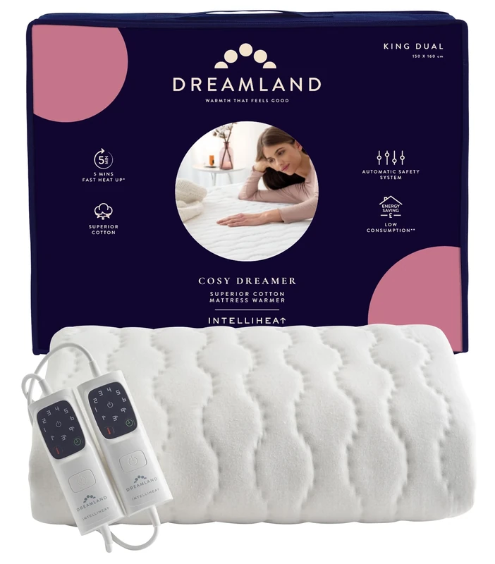 Dreamland Cosy Dreamer Electric Blanket - Heated Underblanket with Italian Cotton, Intelliheat Technology, 6 Heat Settings, Overheat Protection & Machine Washable, 160 x 152cm - King Size