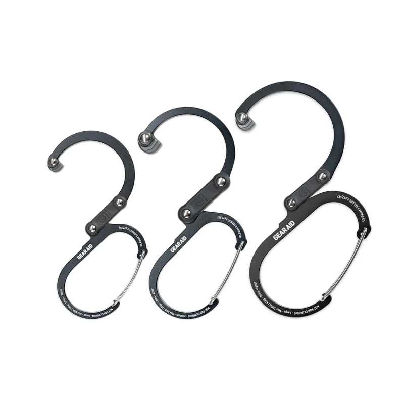 GEAR AID HEROCLIP Carabiner Clip and Hook (Large, Medium, Small) for Camping, Backpack, Suitcases, Purse and Garage Organization, Stealth Black, Variety Size 3 Pack