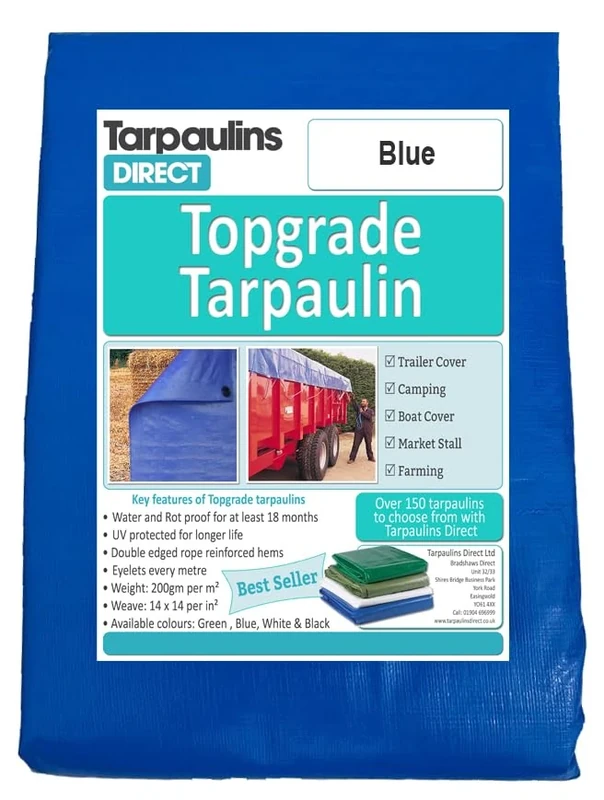 Topgrade Tarpaulin 200gsm 12.0m X 9.0m Blue Heavy Duty Waterproof Sheet Cover Tarp with Reinforcved Eyelets