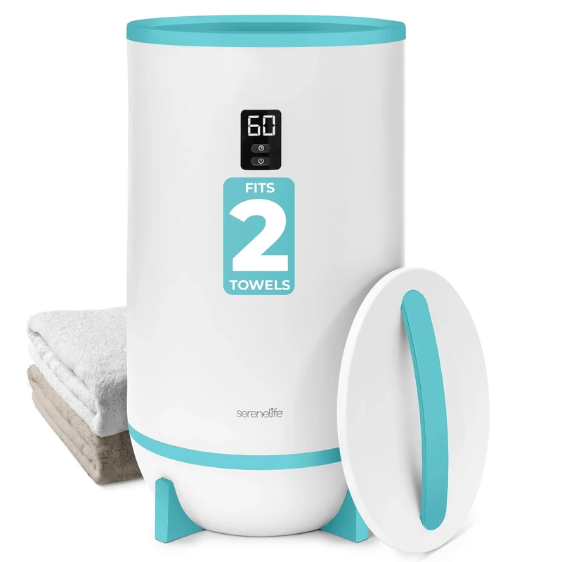 SereneLife Hot Towel Warmer Bucket w/Customized Fragrance for Bathroom and Spa, Luxury Towel Heater Gift for Him or Her, Auto Shut Off, LED Display, Fits 2 Large Towels, Blankets, Bathrobes - Blue