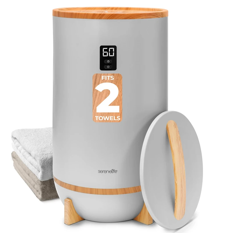 SereneLife Hot Towel Warmer for Bathroom and Spa, Luxury Towel Heater/Dryer Bucket w/Customized Fragrance, Auto Shut Off, LED Display, Fits 2 Large Towels, Blankets, Bathrobes - Gray