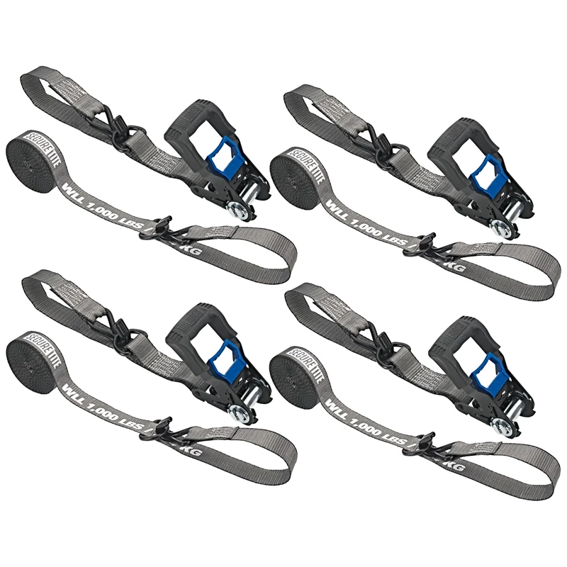 Secure Tite Ratchet Straps 4 Pack, Ratcheting Tie Down Straps with Hooks - 1-1/4” x 16’ Truck Tie Down Straps – Vinyl Double J-Hooks, 1000 lbs. Working Load Limit, 3000 lbs. Break Strength