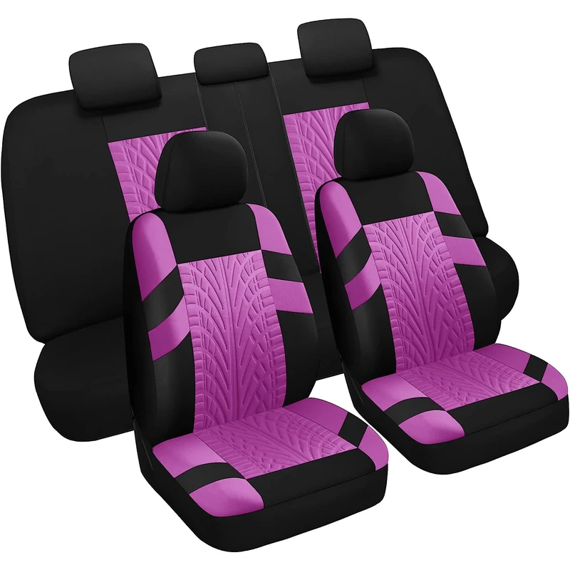 VarCozy Car Seat Covers Full Set Front Seats and Split Rear Seat Covers for Car, Universal Cloth, SUV, Sedan, Van, Car Interior Covers, Airbag Compatible, Black and Purple