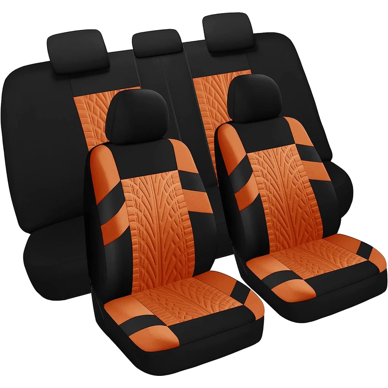 VarCozy Car Seat Covers Full Set Front Seats and Split Rear Seat Covers for Car, Universal Cloth, SUV, Sedan, Van, Car Interior Covers, Airbag Compatible, Black and Orange