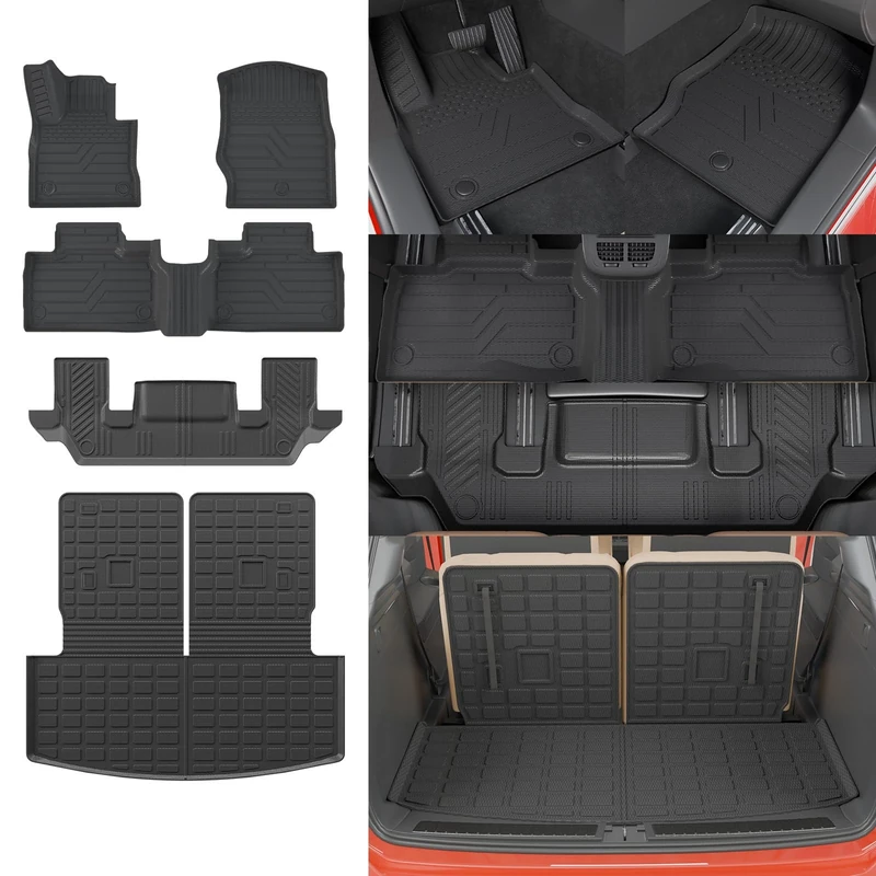 Thinzyou Floor Mats Compatible with 2020-2023 Ford Explorer Trunk Mat Cargo Liner Seat Back Cover Protector TPE Trunk Liner 6 Seat 2022 Explorer Accessories (Trunk Mat with Backrest Mats+Floor Mats)